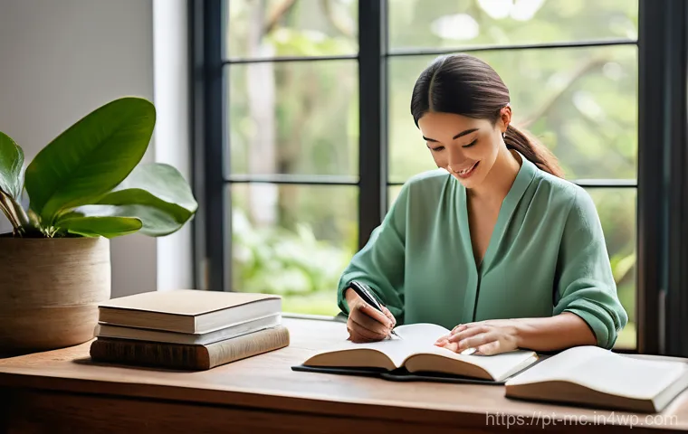 시각화를 통한 개인 목표 달성 전략 - **Prompt:** A serene and inspiring home office bathed in soft, natural light, with large windows ove...