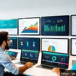 Home 22 시각화 도구 사용법에 대한 종합 가이드 - A modern office workspace scene featuring a diverse team of professionals collaborating on data visu...