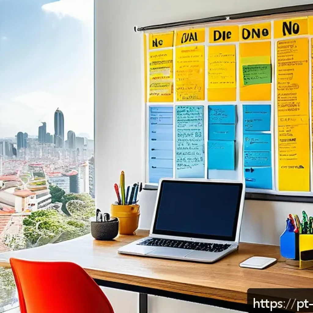 목표 달성을 위한 비주얼 플래닝 기법 - A cozy home office scene in a modern Brazilian apartment, featuring a large whiteboard filled with c...